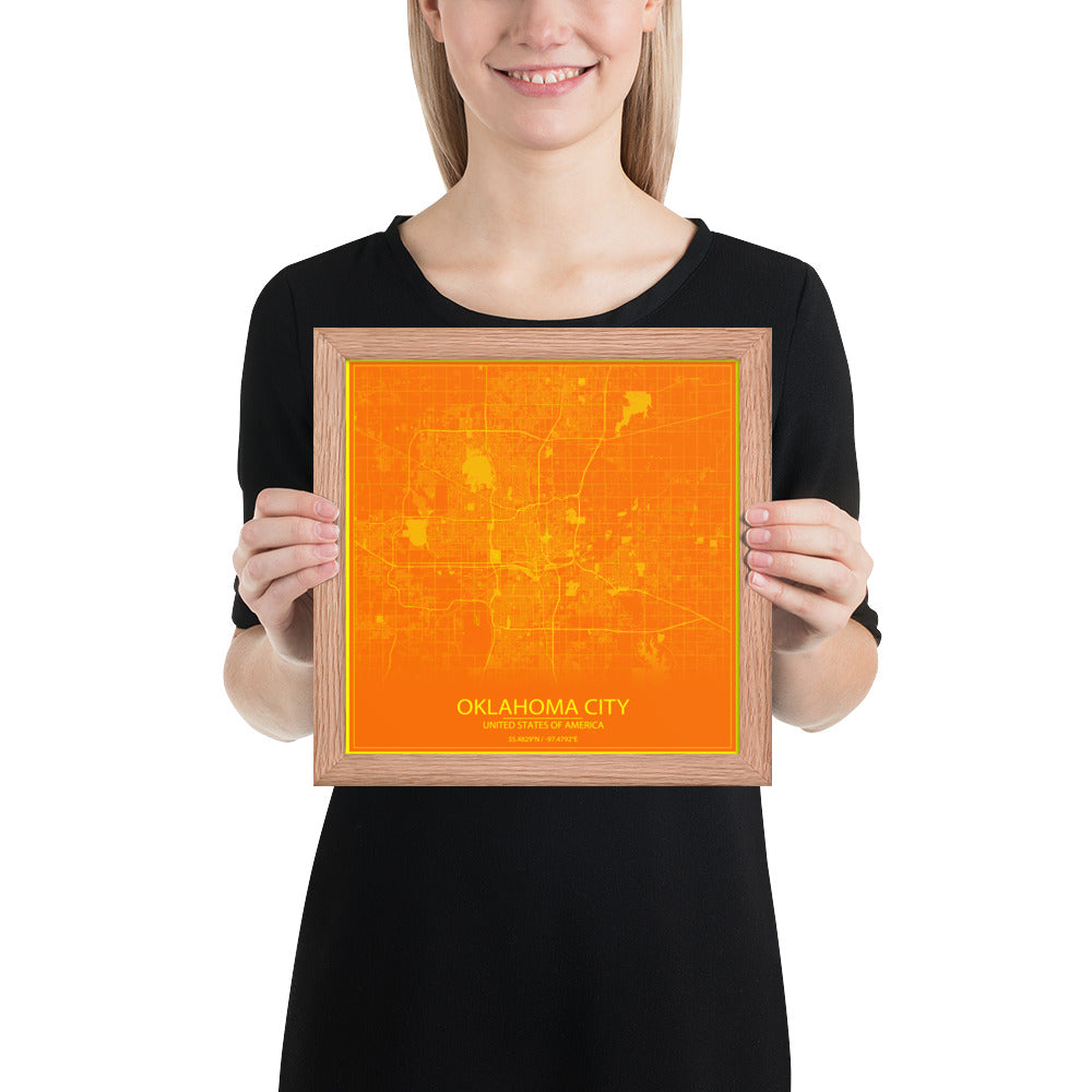 Oklahoma City Orange and Yellow Framed Map