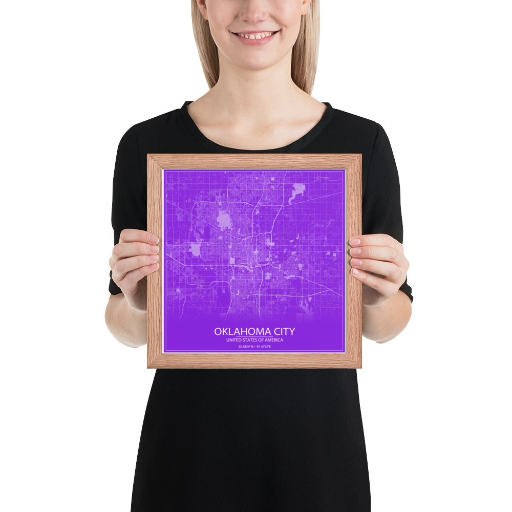 Oklahoma City Purple and White Framed Map