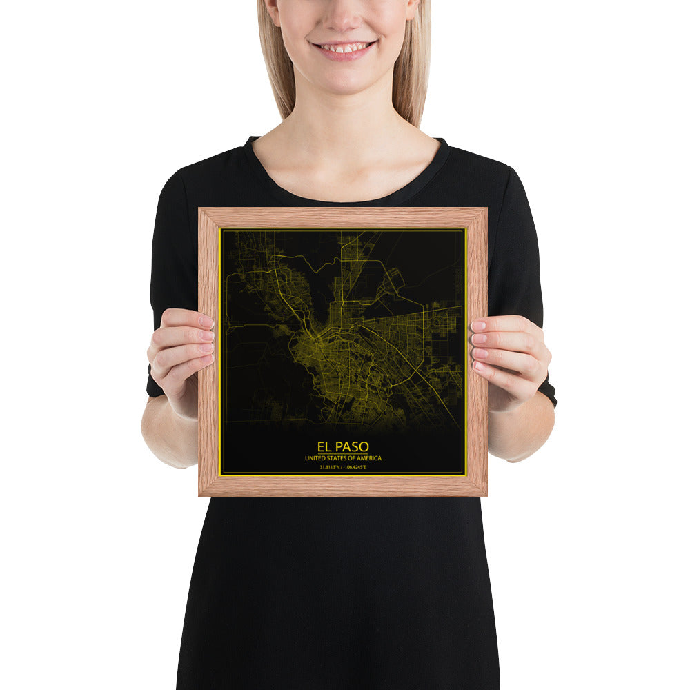 El Paso Black and Yellow Framed Map