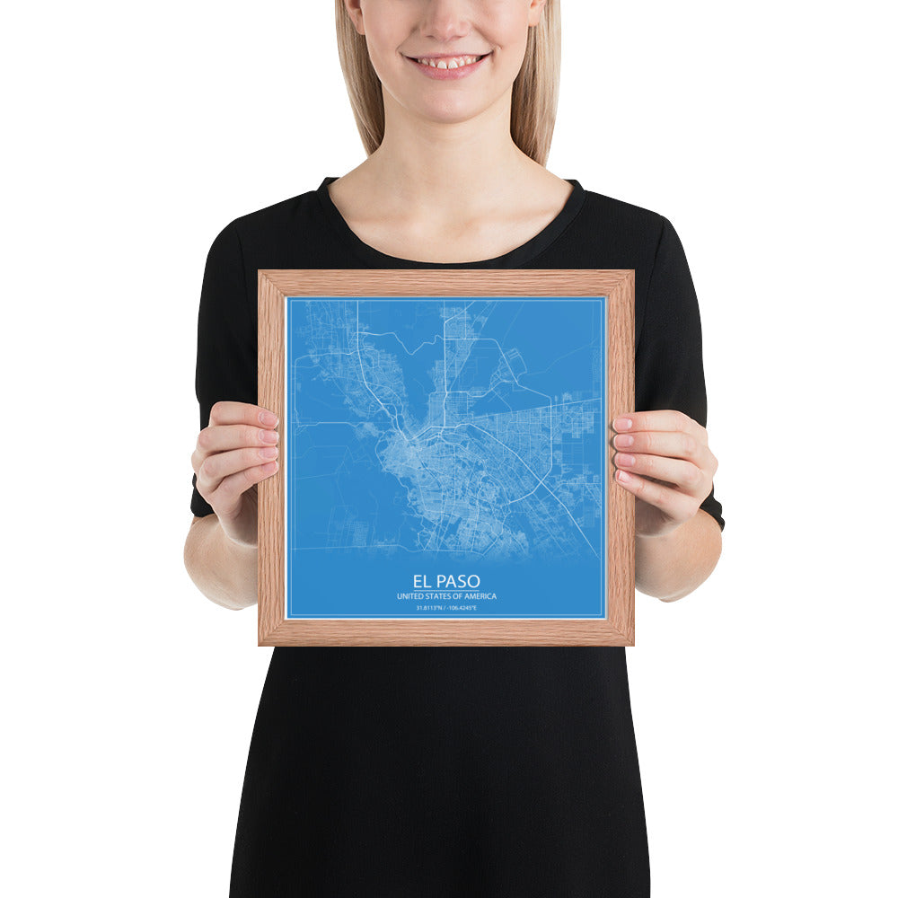 El Paso Blue and White Framed Map