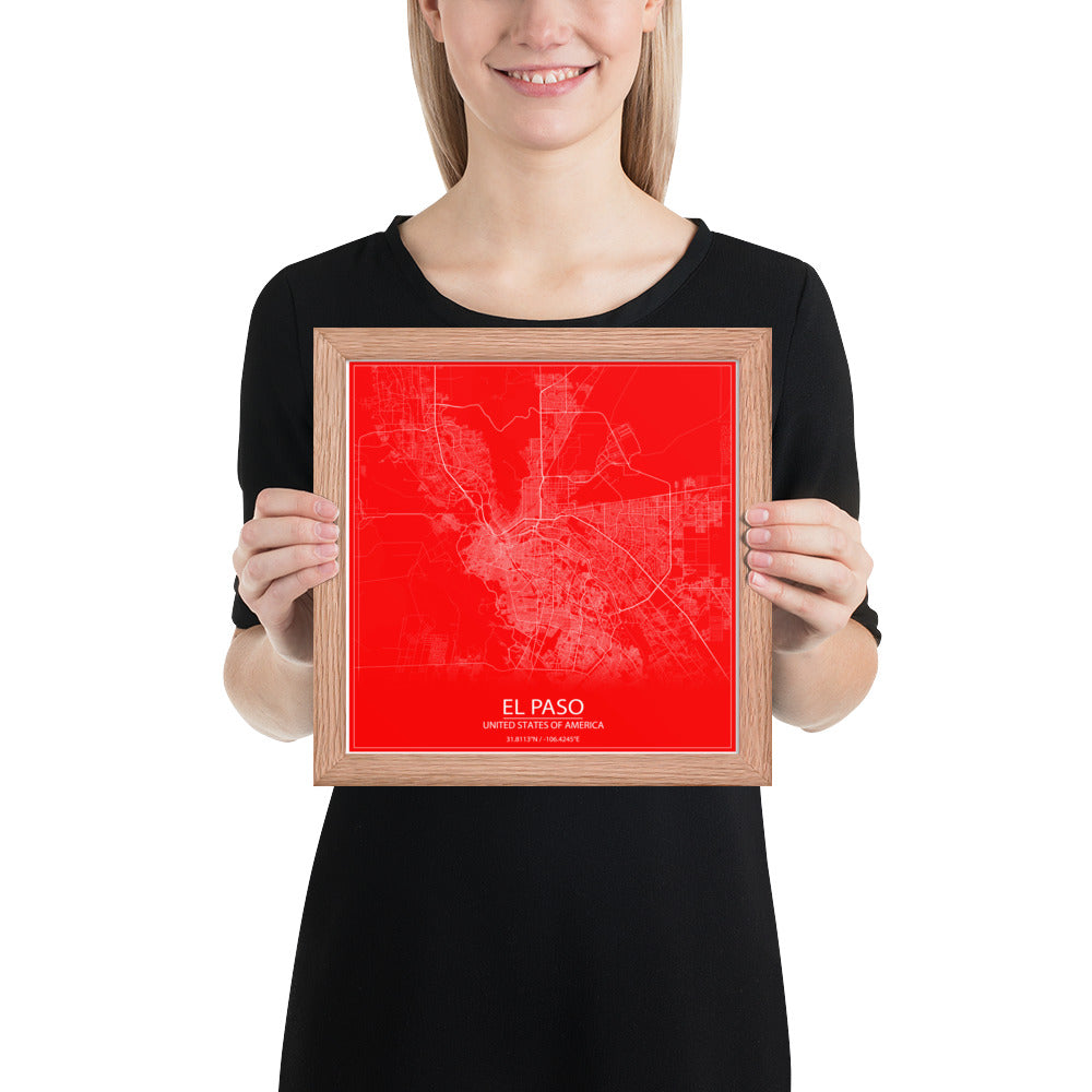 El Paso Red and White Framed Map