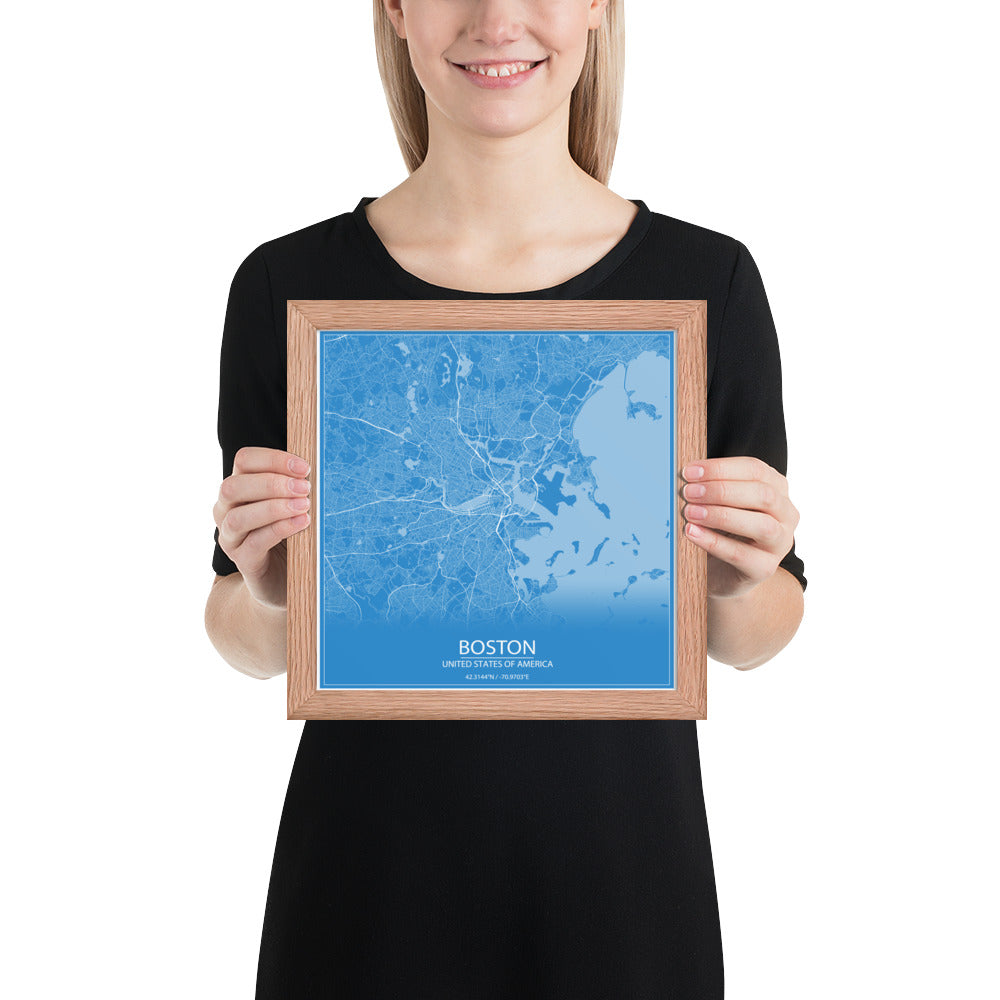 Boston Blue and White Framed Map