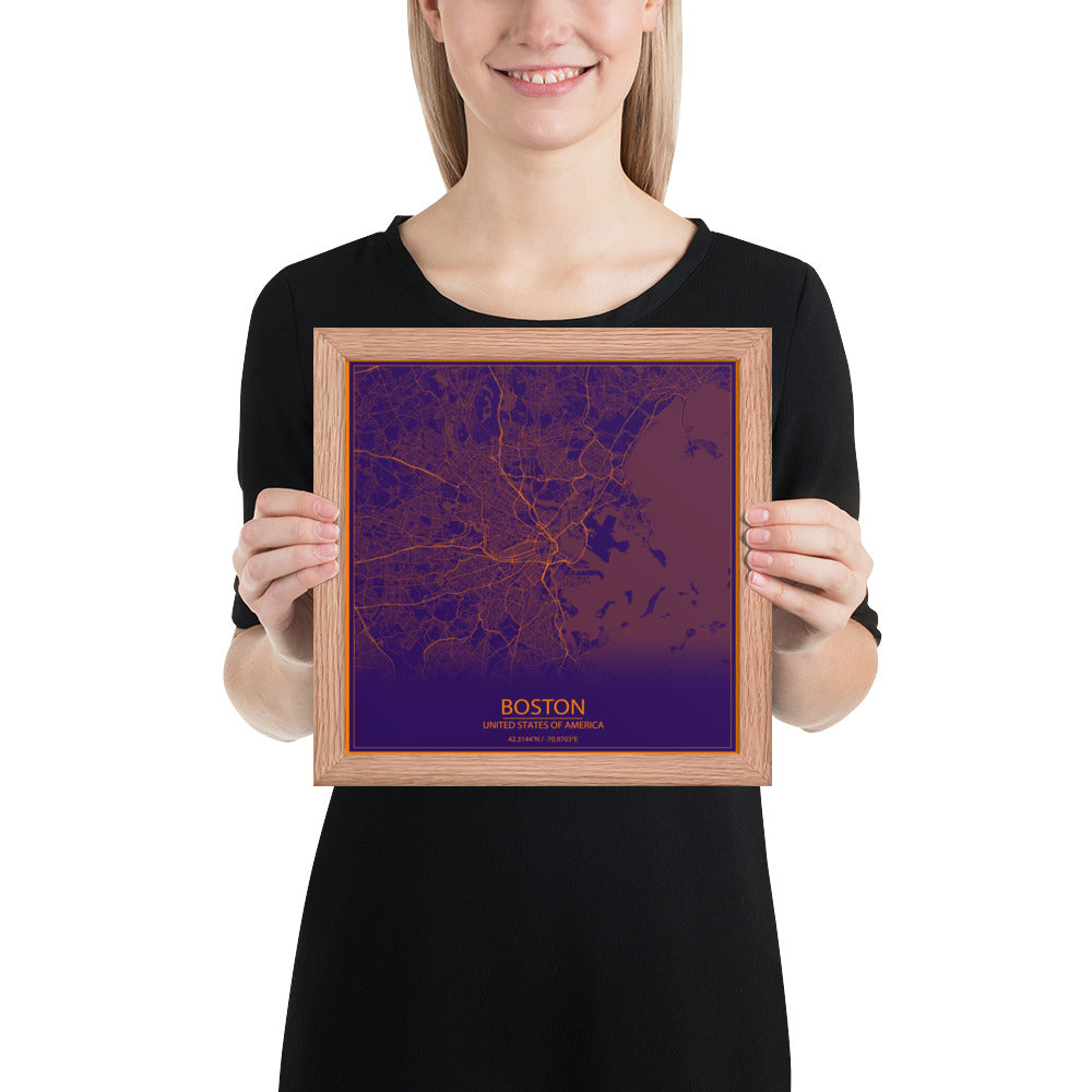 Boston Purple and Orange Framed Map