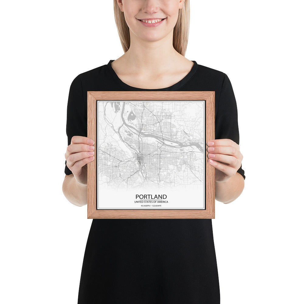 Portland White Framed Map