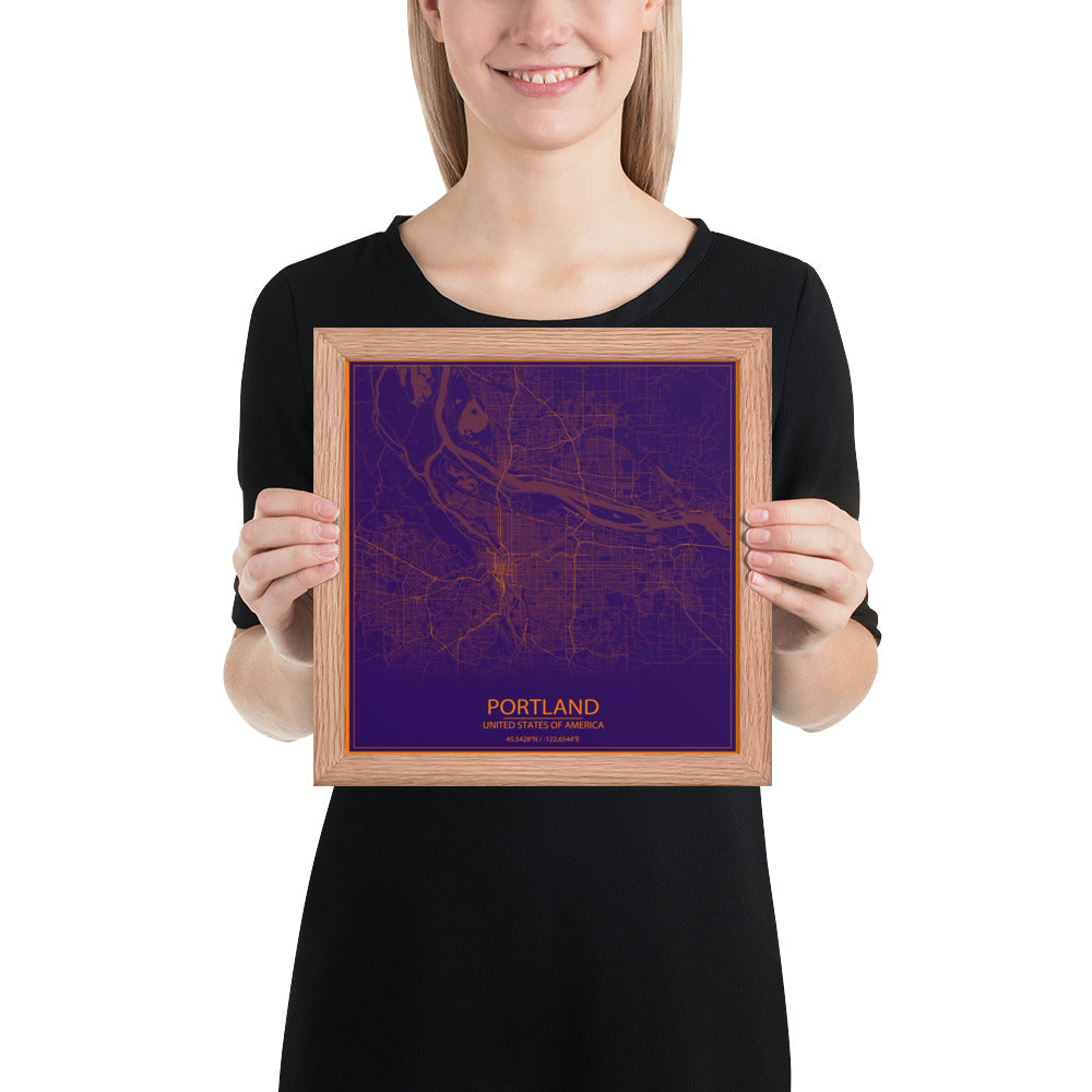 Portland Purple and Orange Framed Map