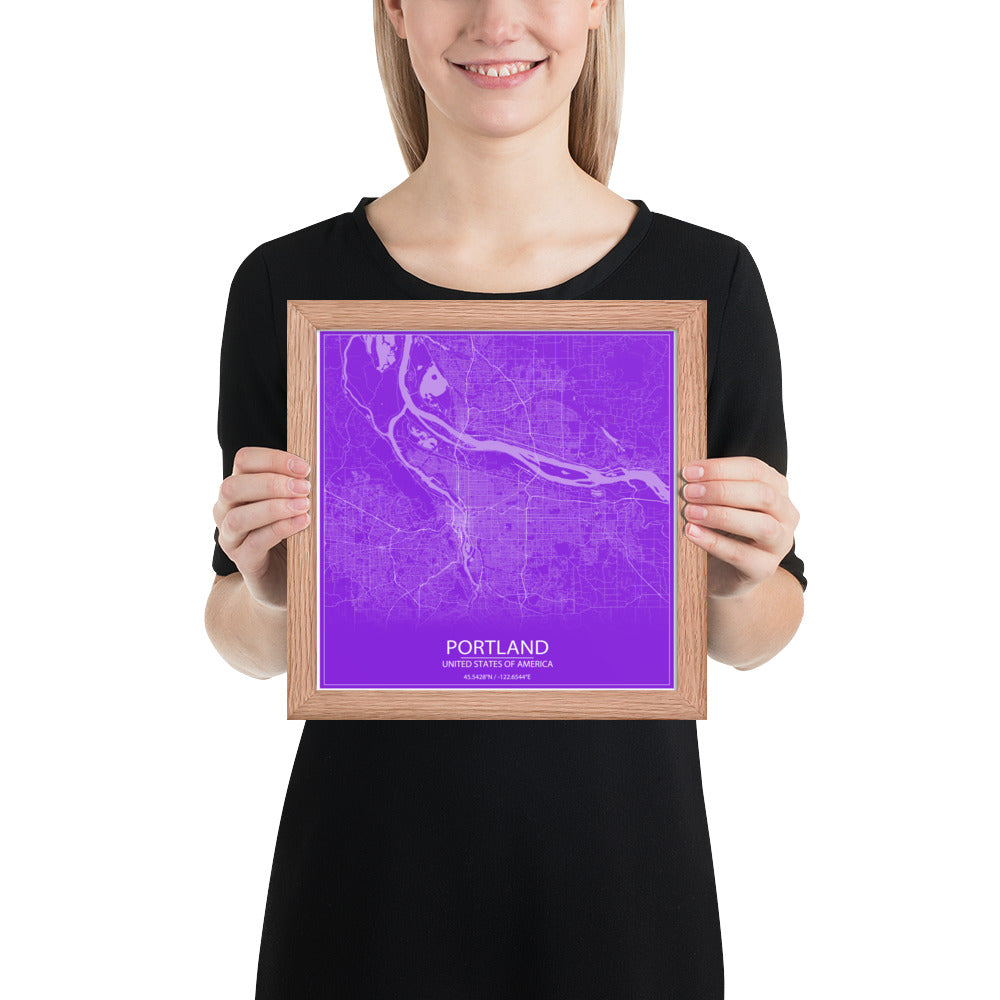 Portland Purple and White Framed Map