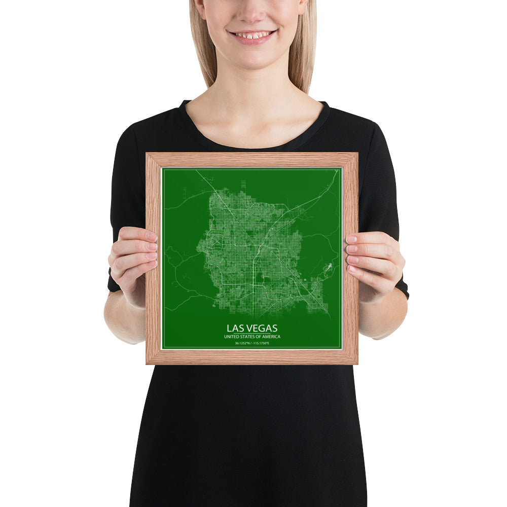 Las Vegas Green and White Framed Map