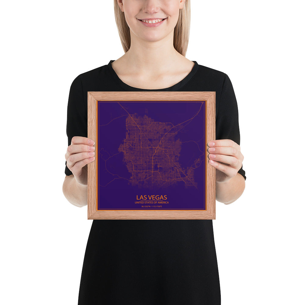 Las Vegas Purple and Orange Framed Map