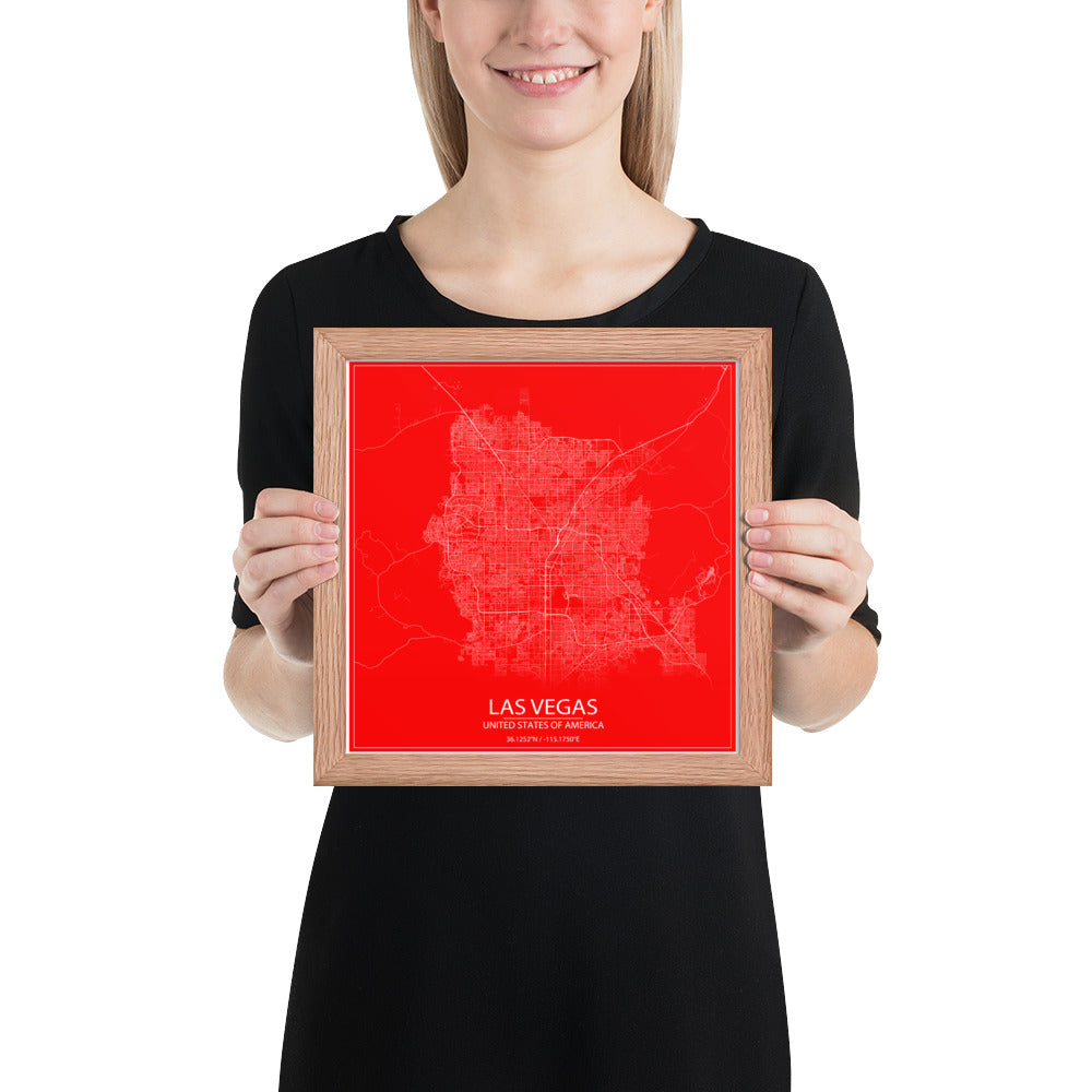 Las Vegas Red and White Framed Map