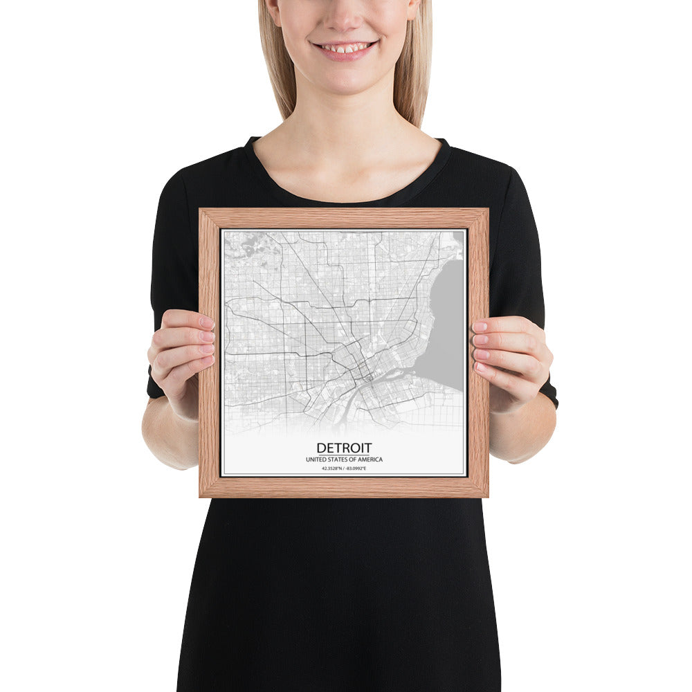 Detroit White Framed Map