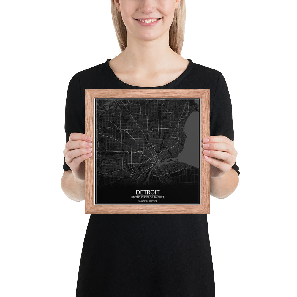 Detroit Black Framed Map