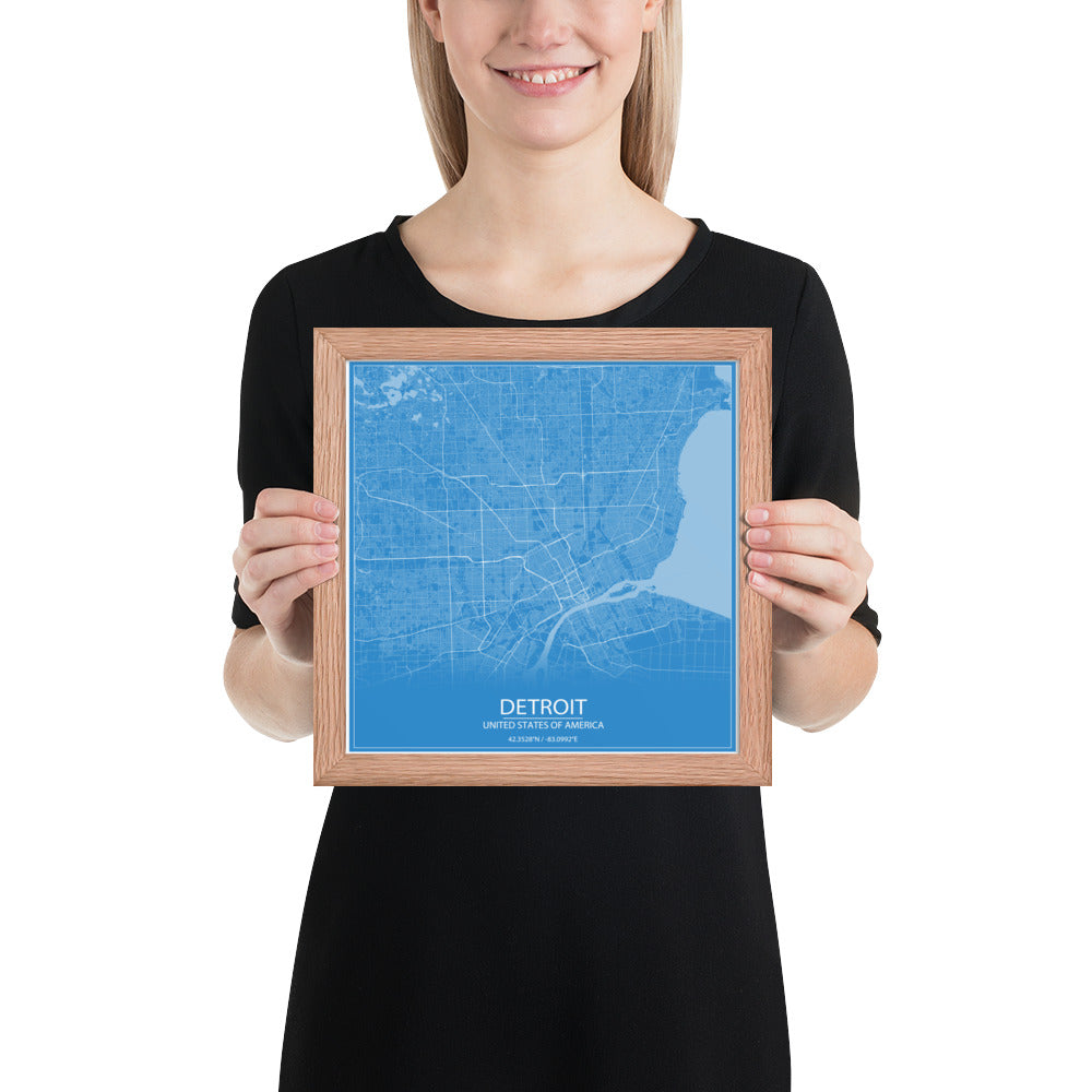 Detroit Blue and White Framed Map