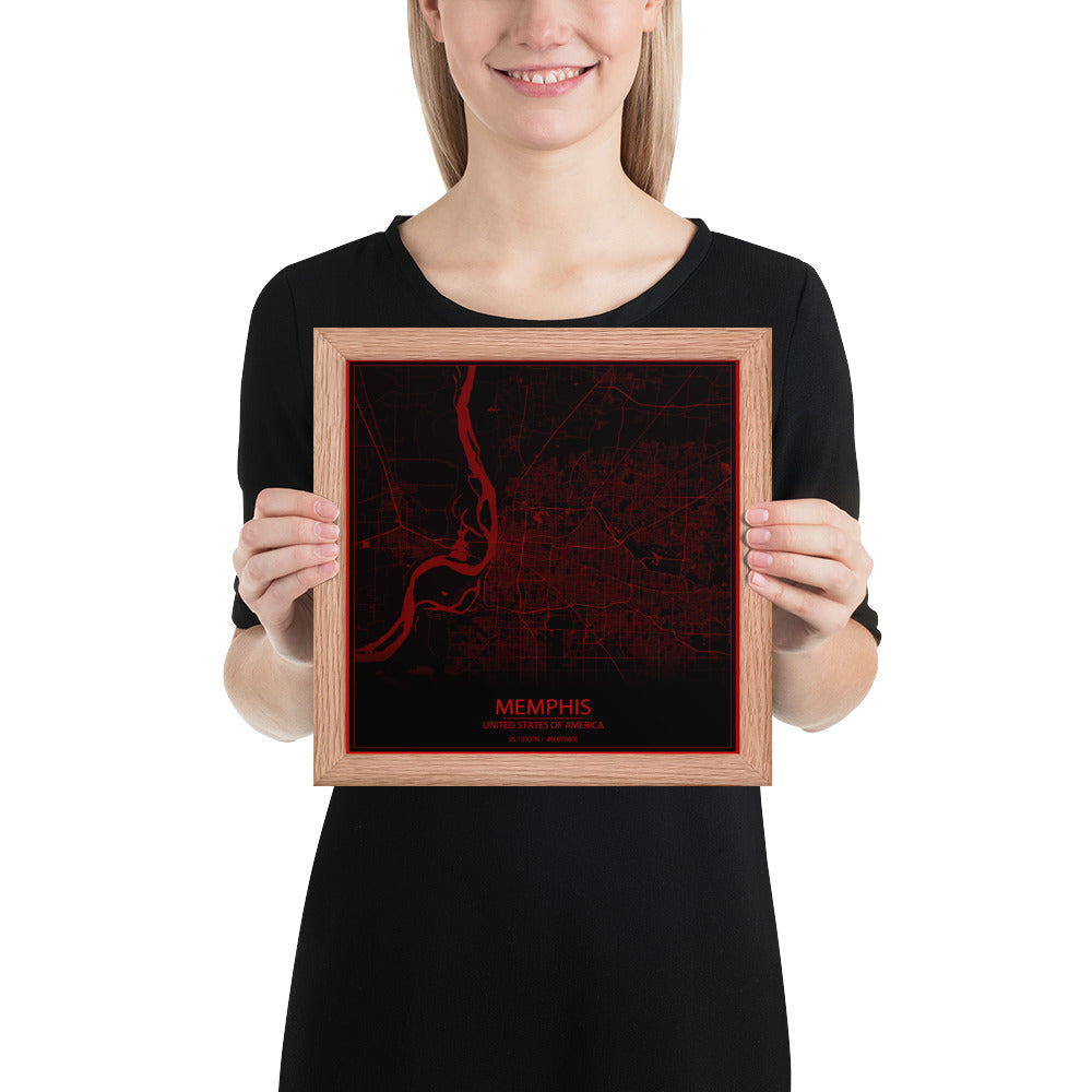 Memphis Black and Red Framed Map