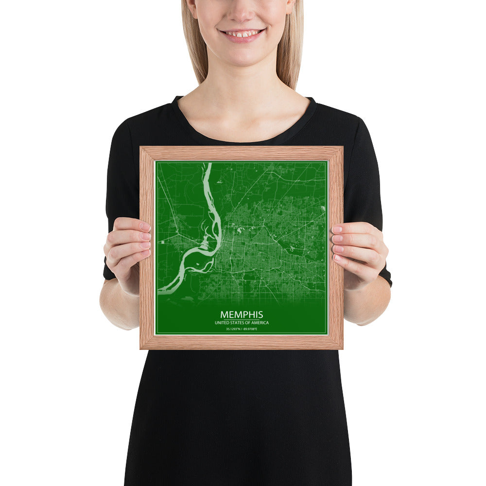 Memphis Green and White Framed Map