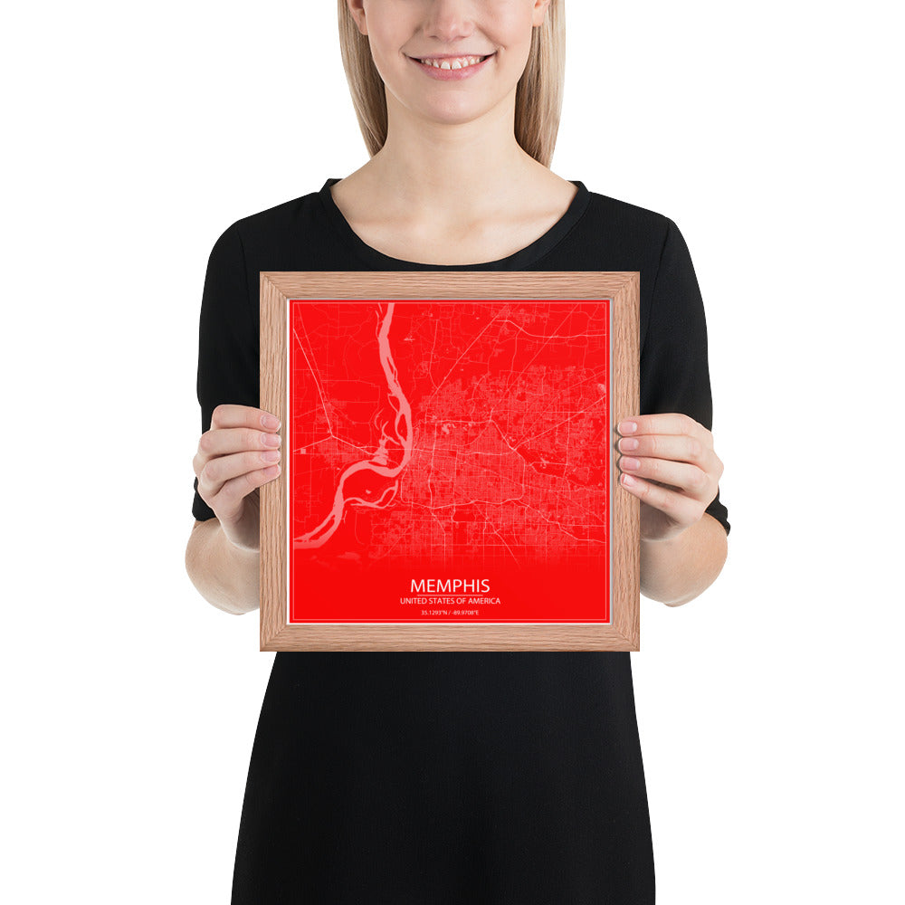 Memphis Red and White Framed Map