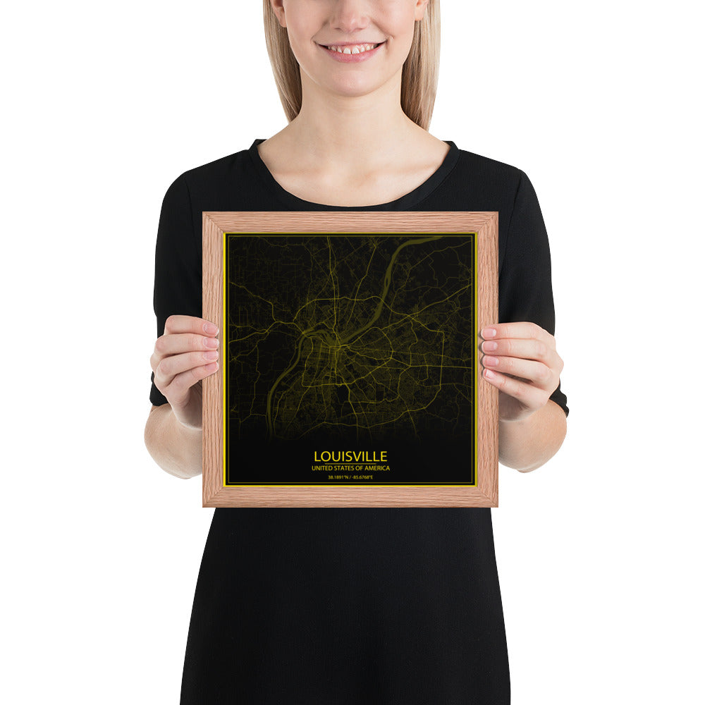 Louisville Black and Yellow Framed Map