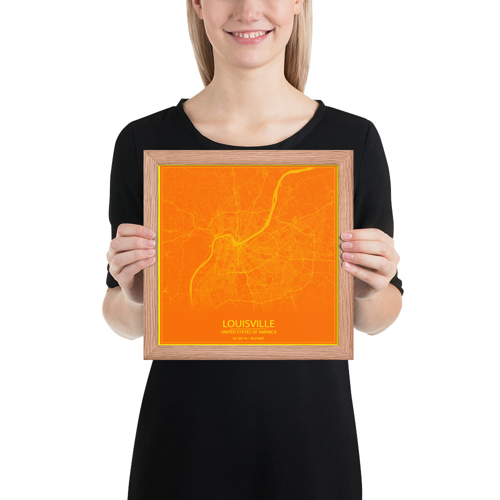 Louisville Orange and Yellow Framed Map