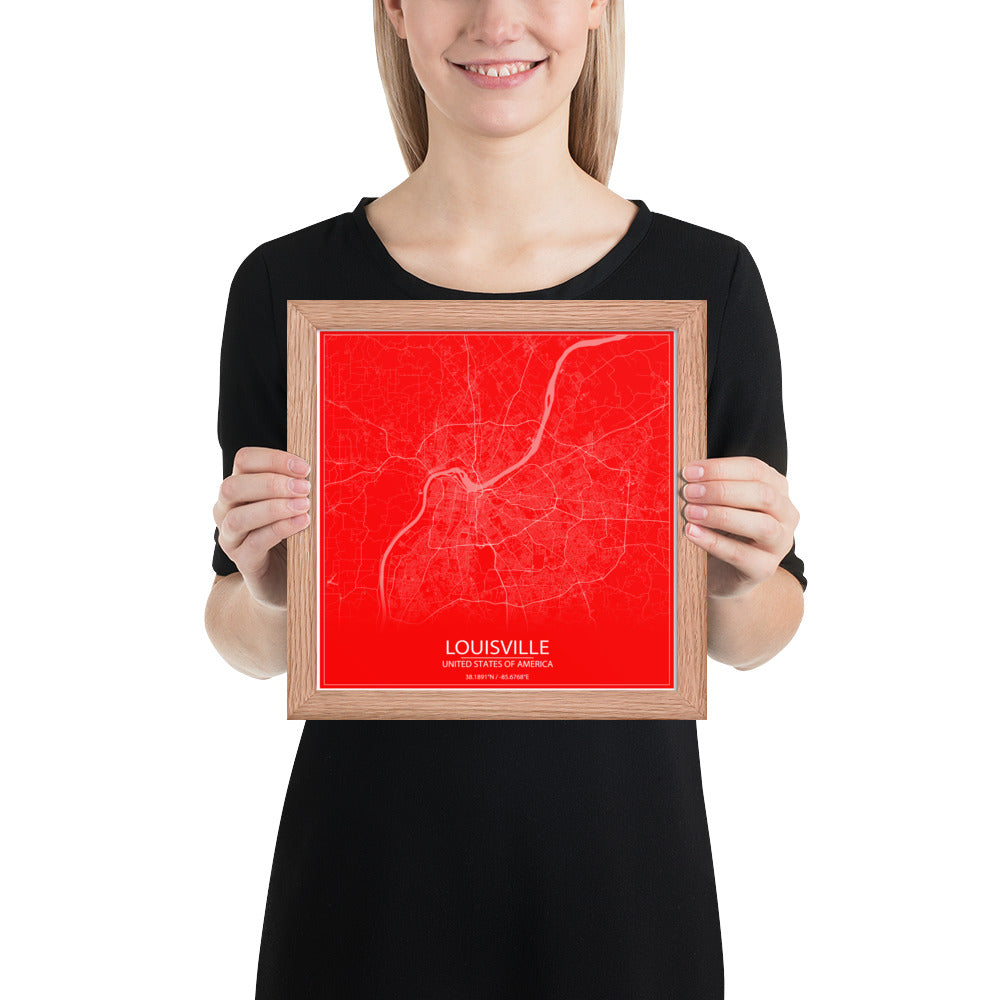 Louisville Red and White Framed Map