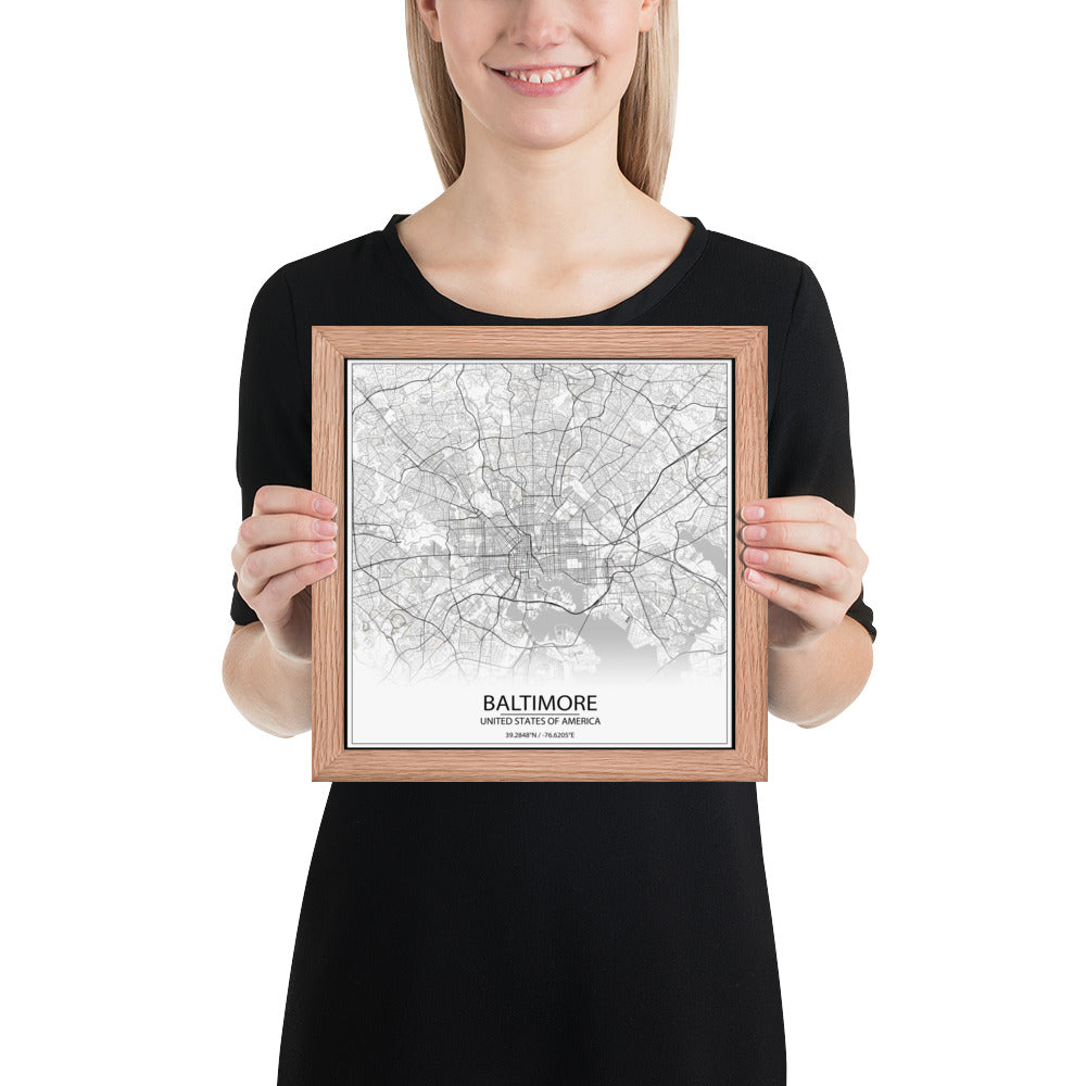 Baltimore White Framed Map