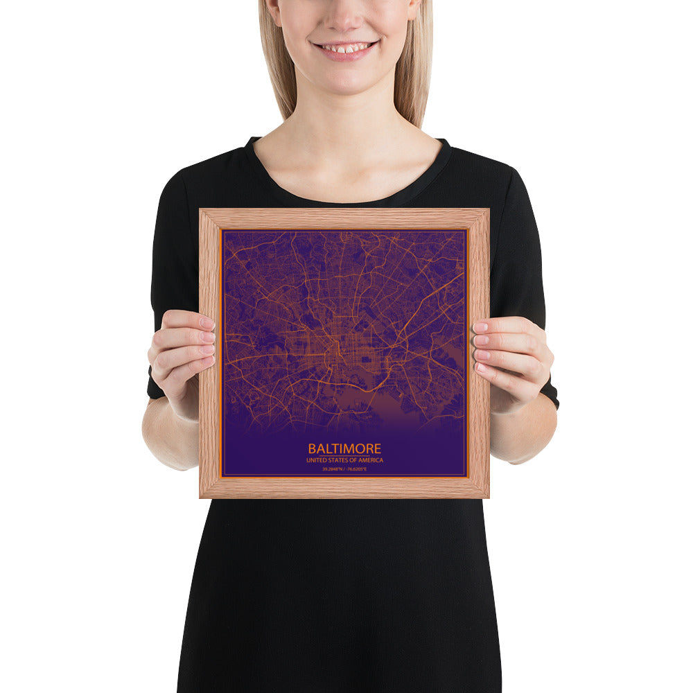 Baltimore Purple and Orange Framed Map