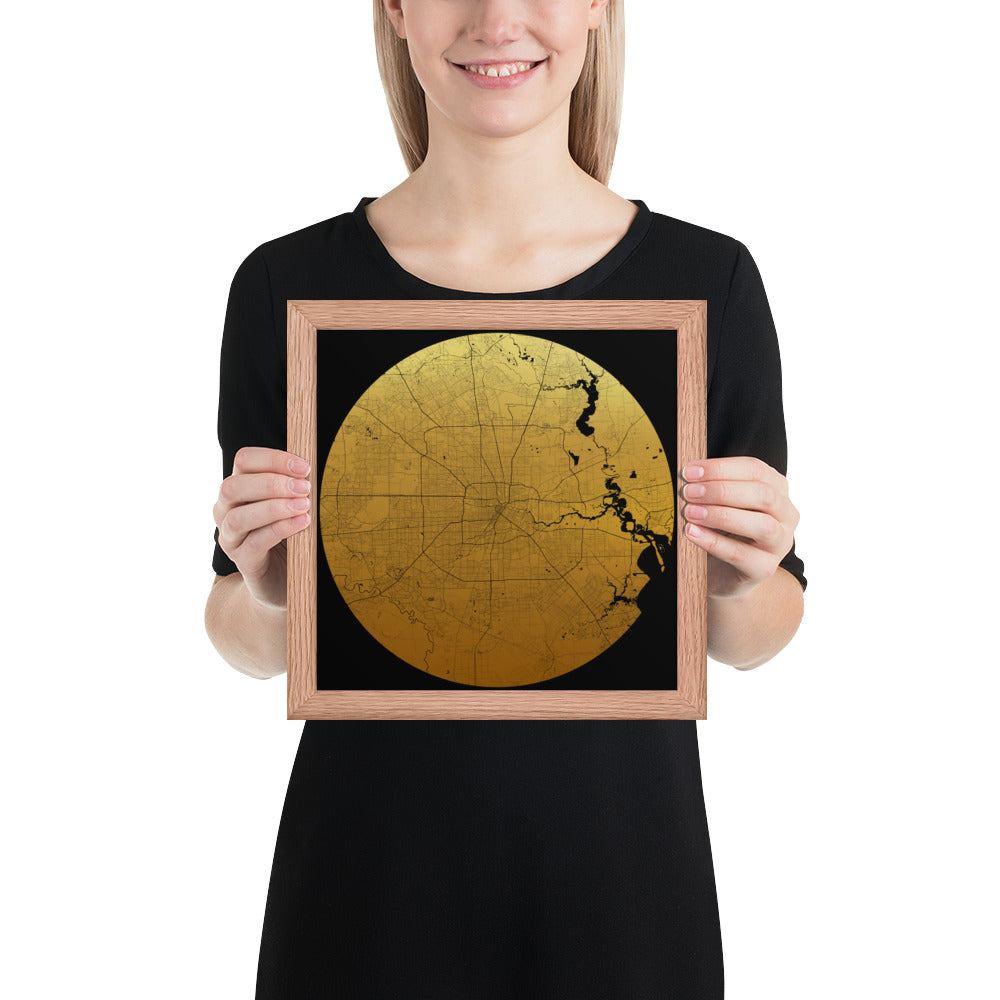 Houston Gold on Black Framed Map