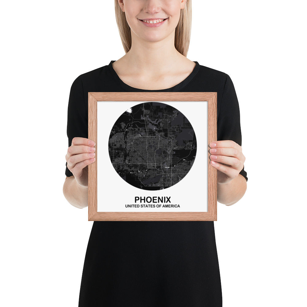 Phoenix Circular Black Framed Map