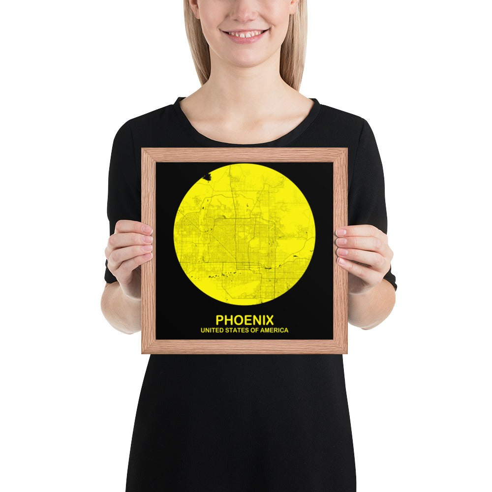 Phoenix Circular Yellow Framed Map