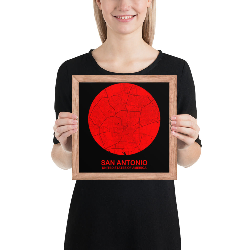 San Antonio Circular Red Framed Map