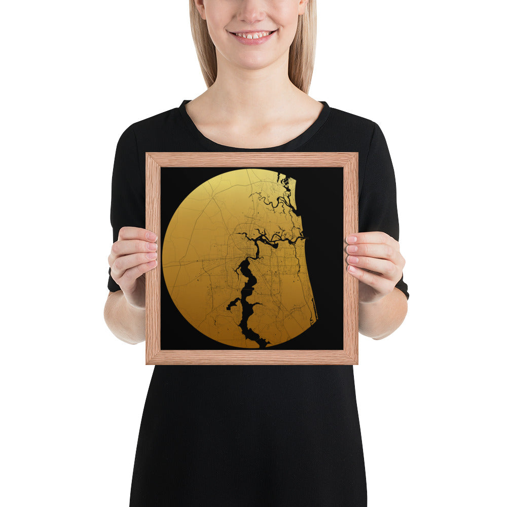 Jacksonville Gold on Black Framed Map