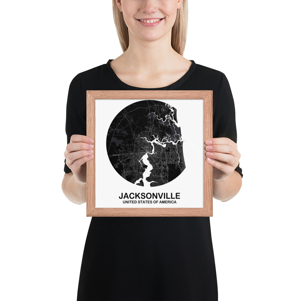 Jacksonville Circular Black Framed Map