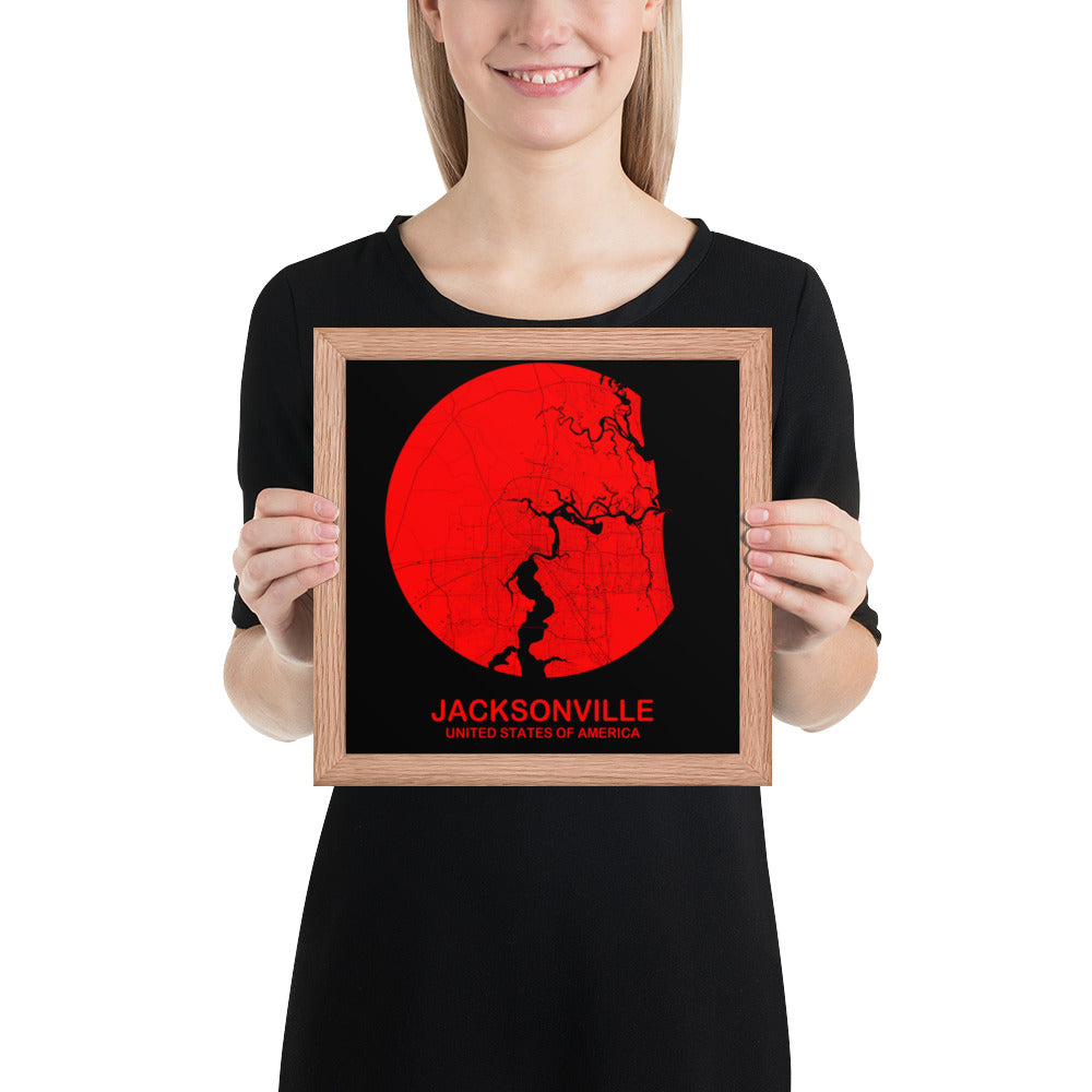 Jacksonville Circular Red Framed Map