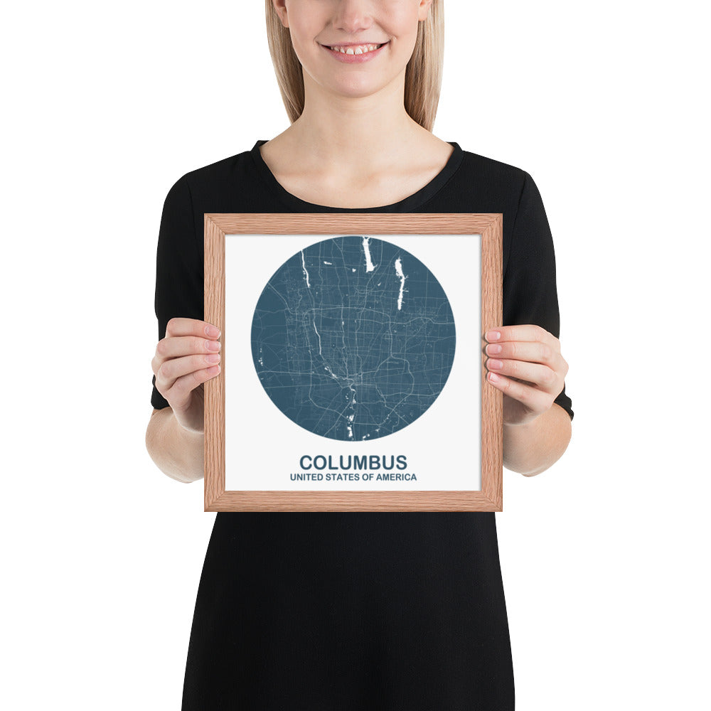 Columbus Circular Blue Framed Map