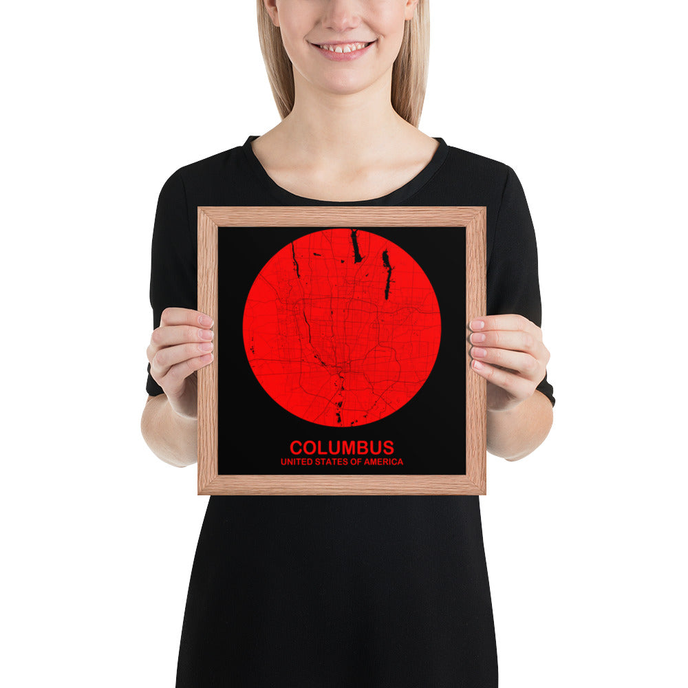 Columbus Circular Red Framed Map