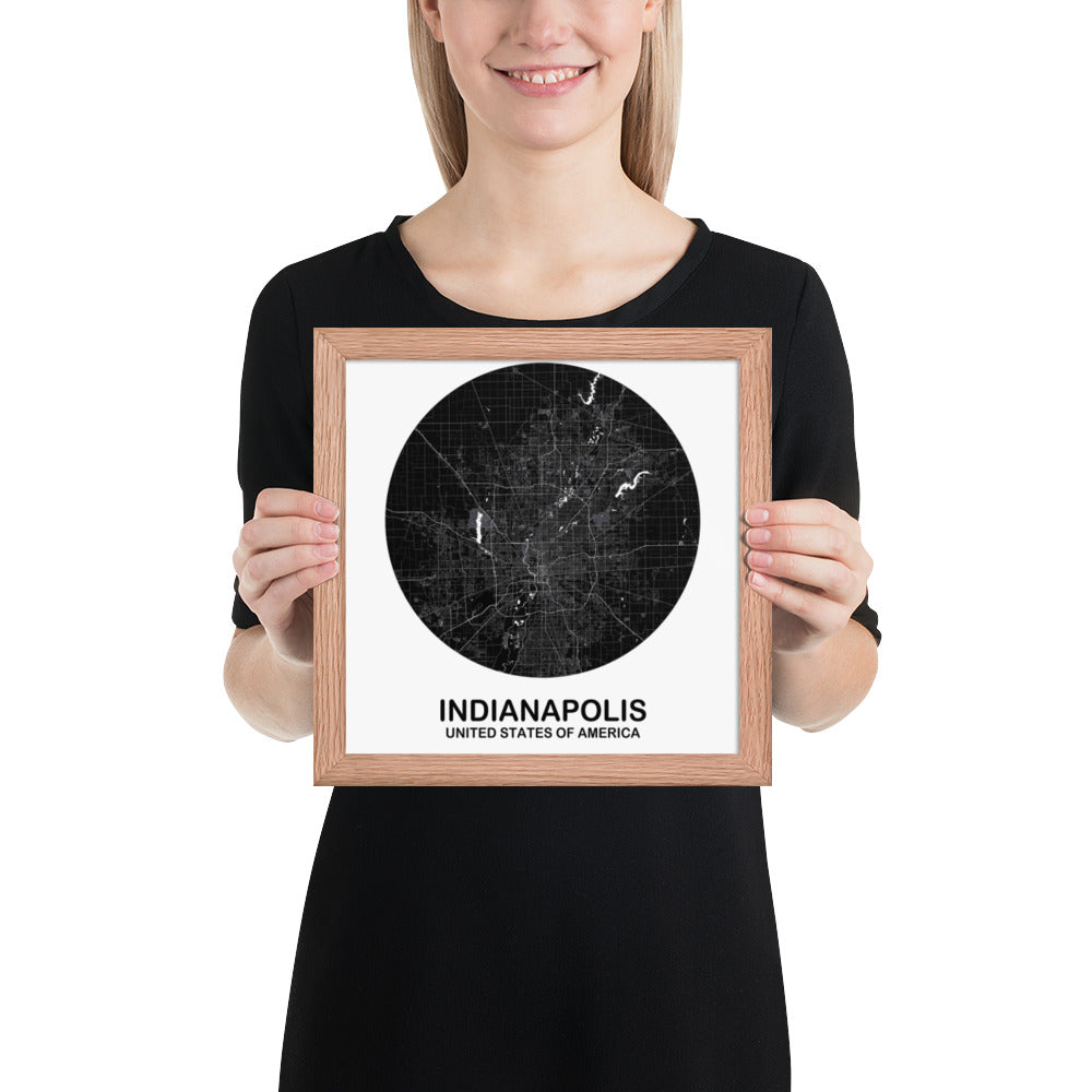 Indianapolis Circular Black Framed Map