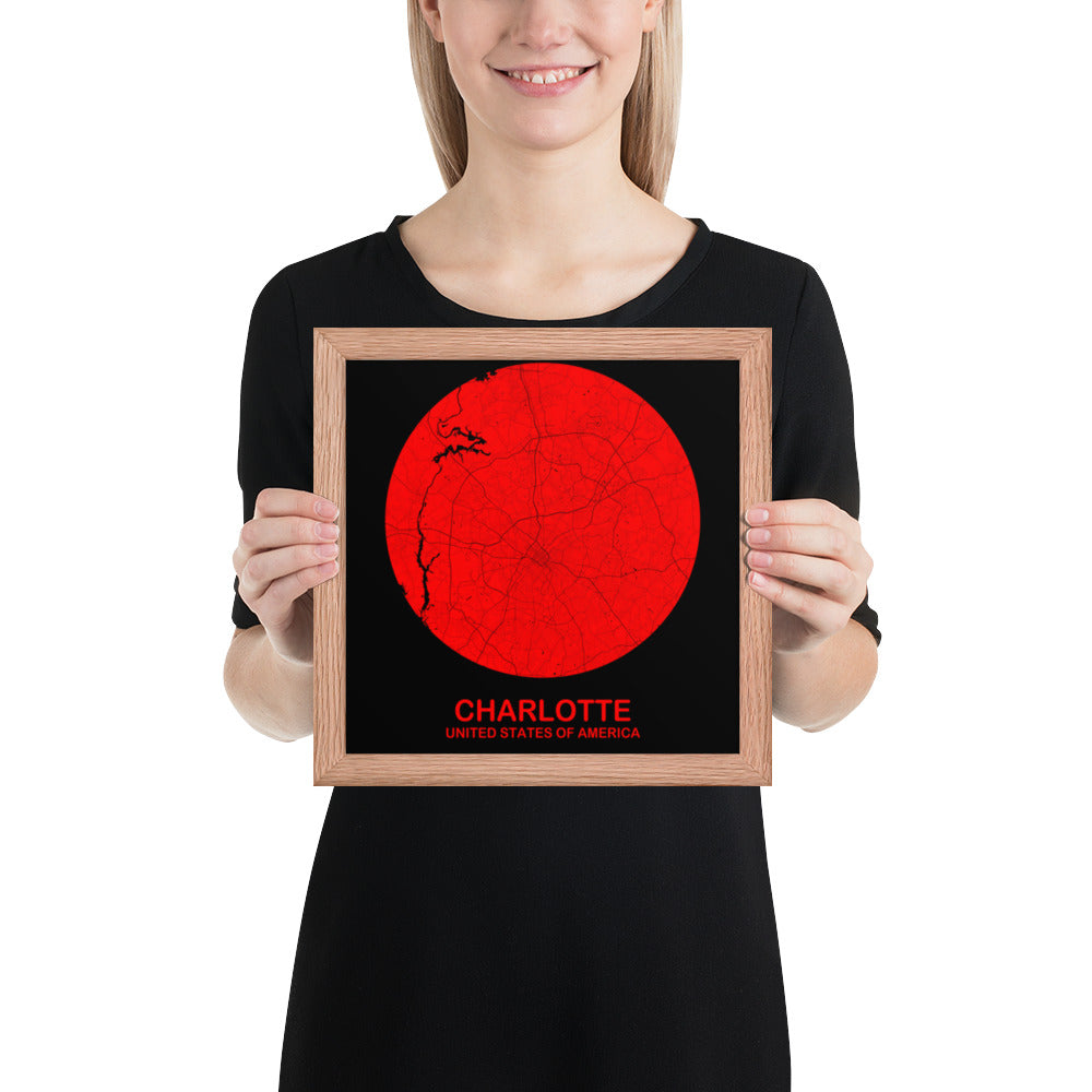 Charlotte Circular Red Framed Map