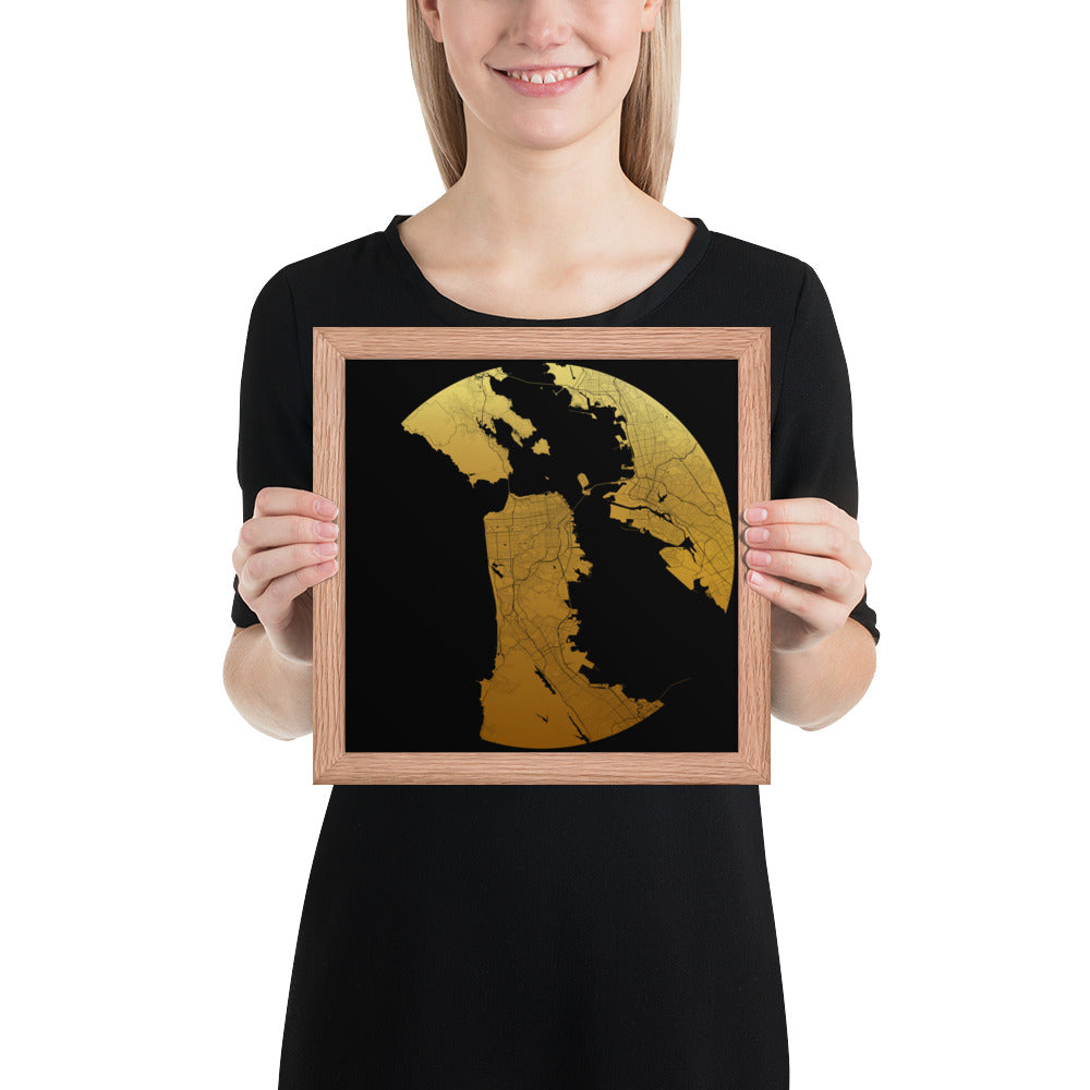 San Francisco Gold on Black Framed Map