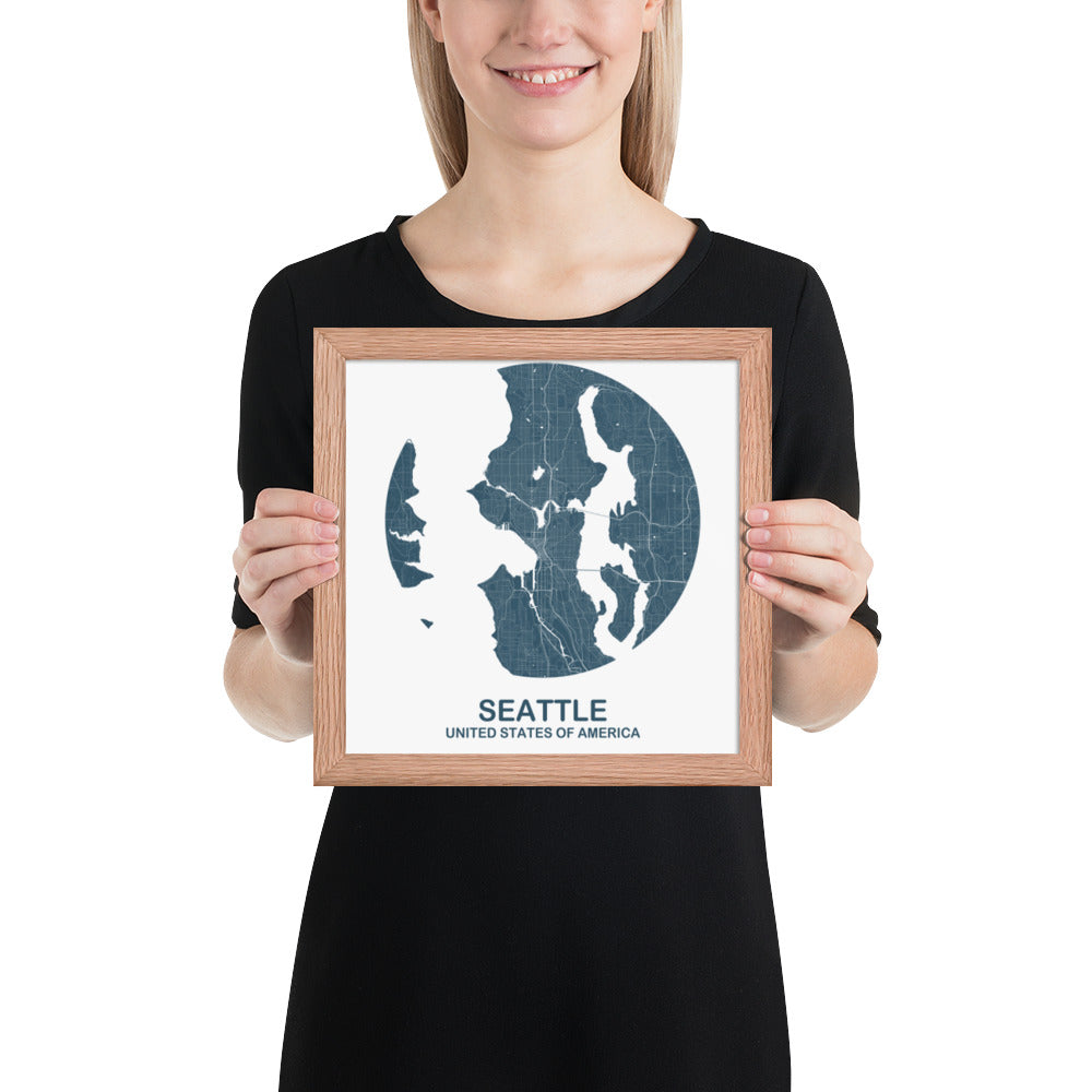 Seattle Circular Blue Framed Map