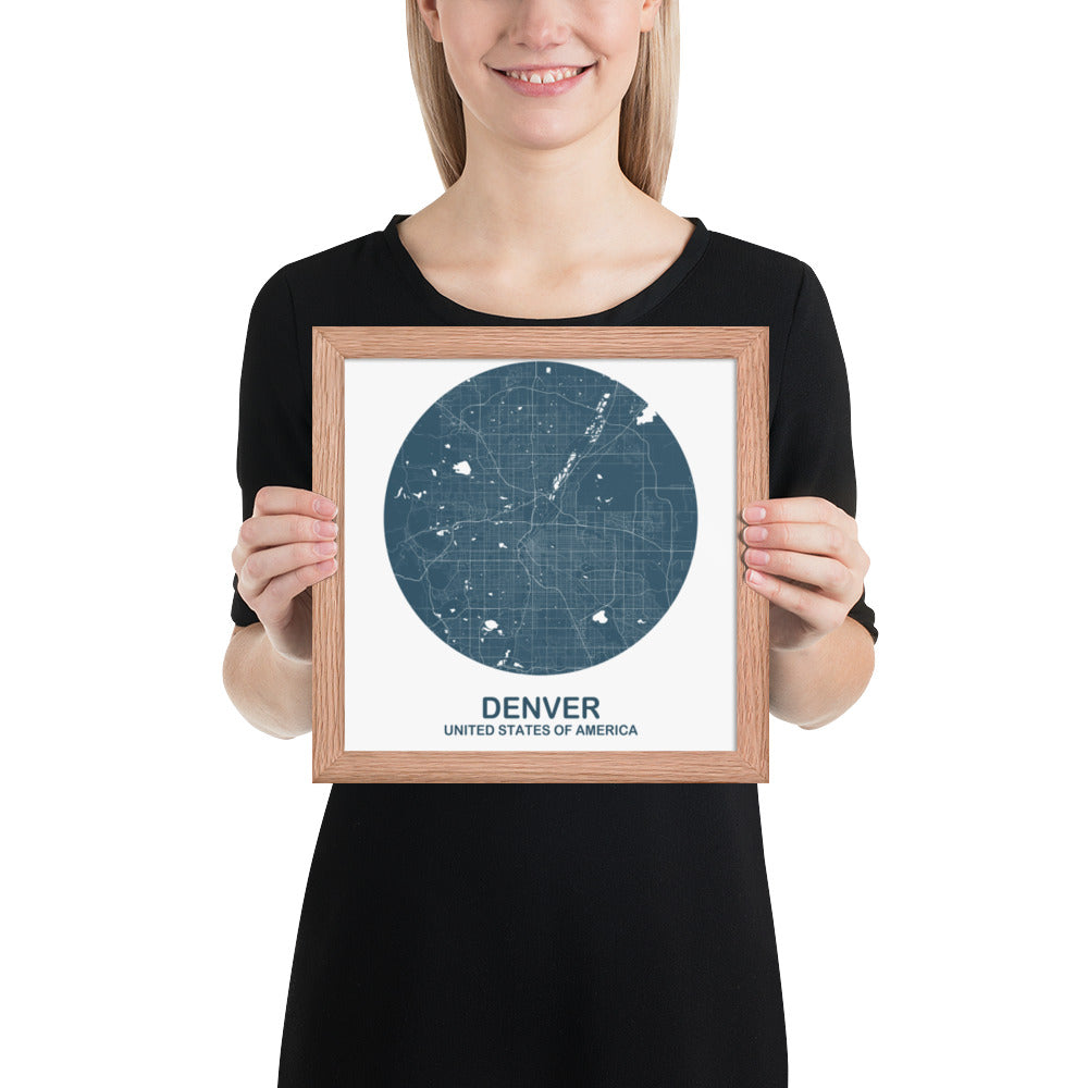 Denver Circular Blue Framed Map