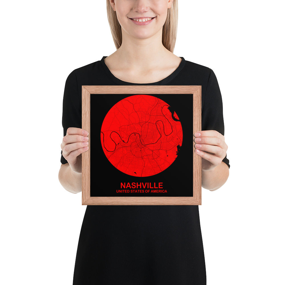 Nashville Circular Red Framed Map