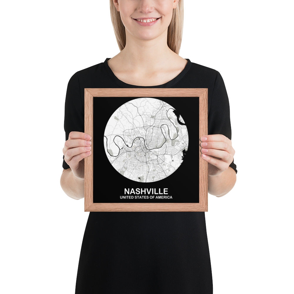 Nashville Circular White Framed Map