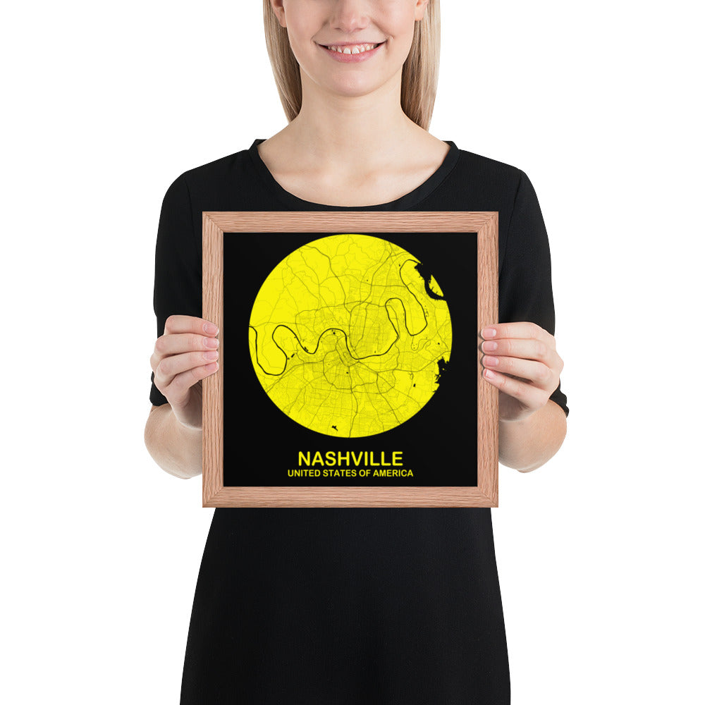 Nashville Circular Yellow Framed Map