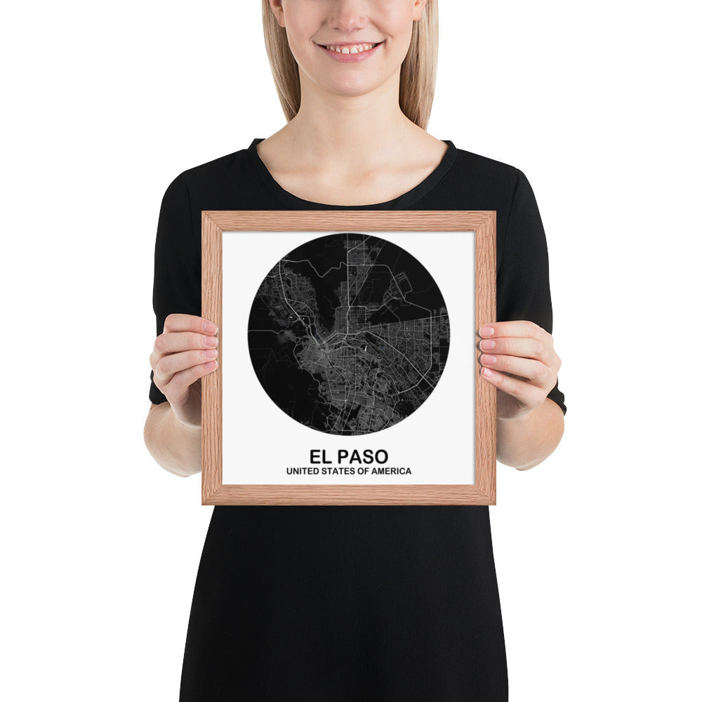 El Paso Circular Black Framed Map