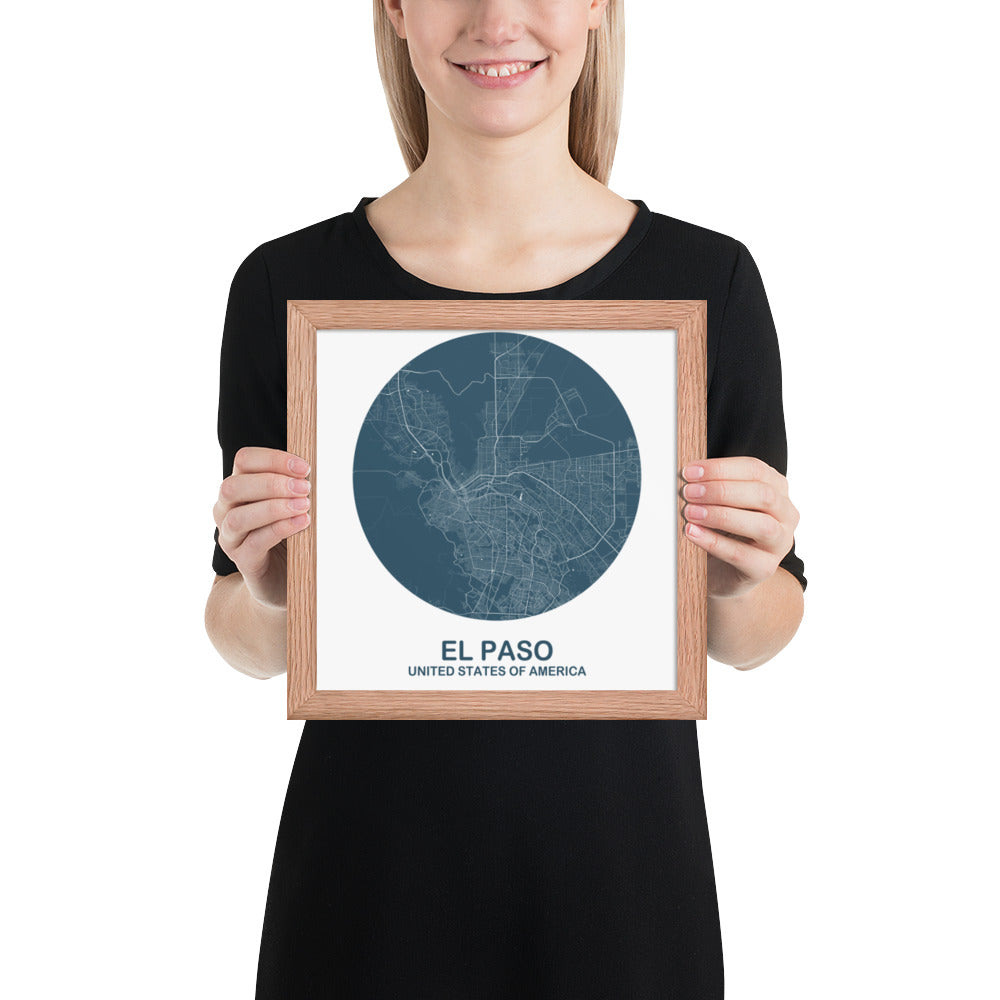 El Paso Circular Blue Framed Map