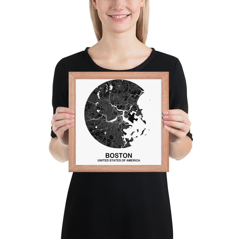 Boston Circular Black Framed Map