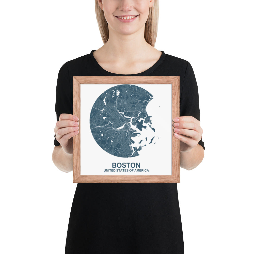 Boston Circular Blue Framed Map