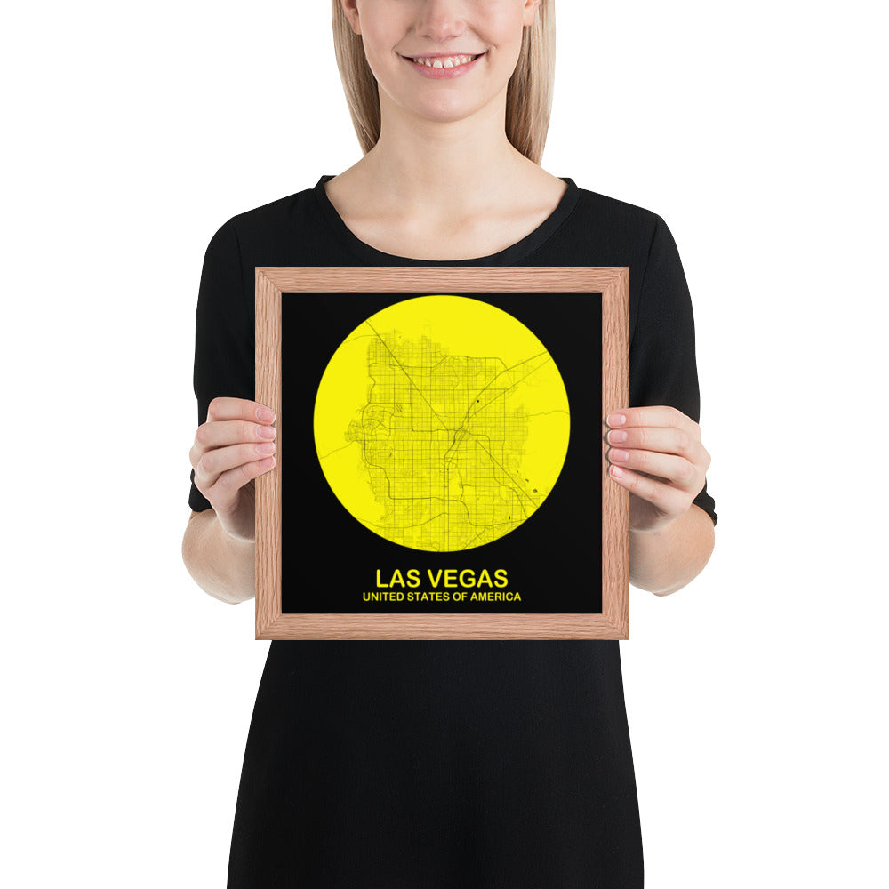 Las Vegas Circular Yellow Framed Map