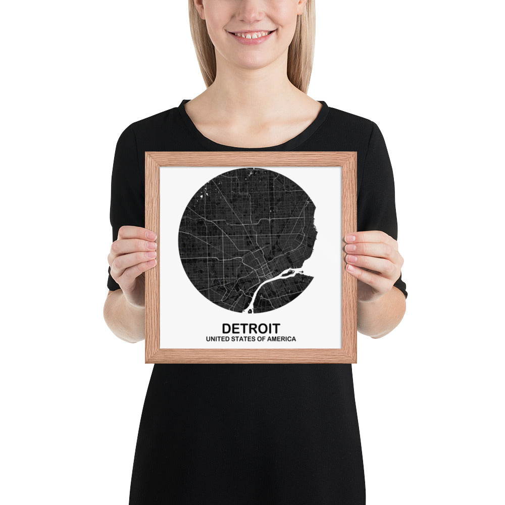 Detroit Circular Black Framed Map