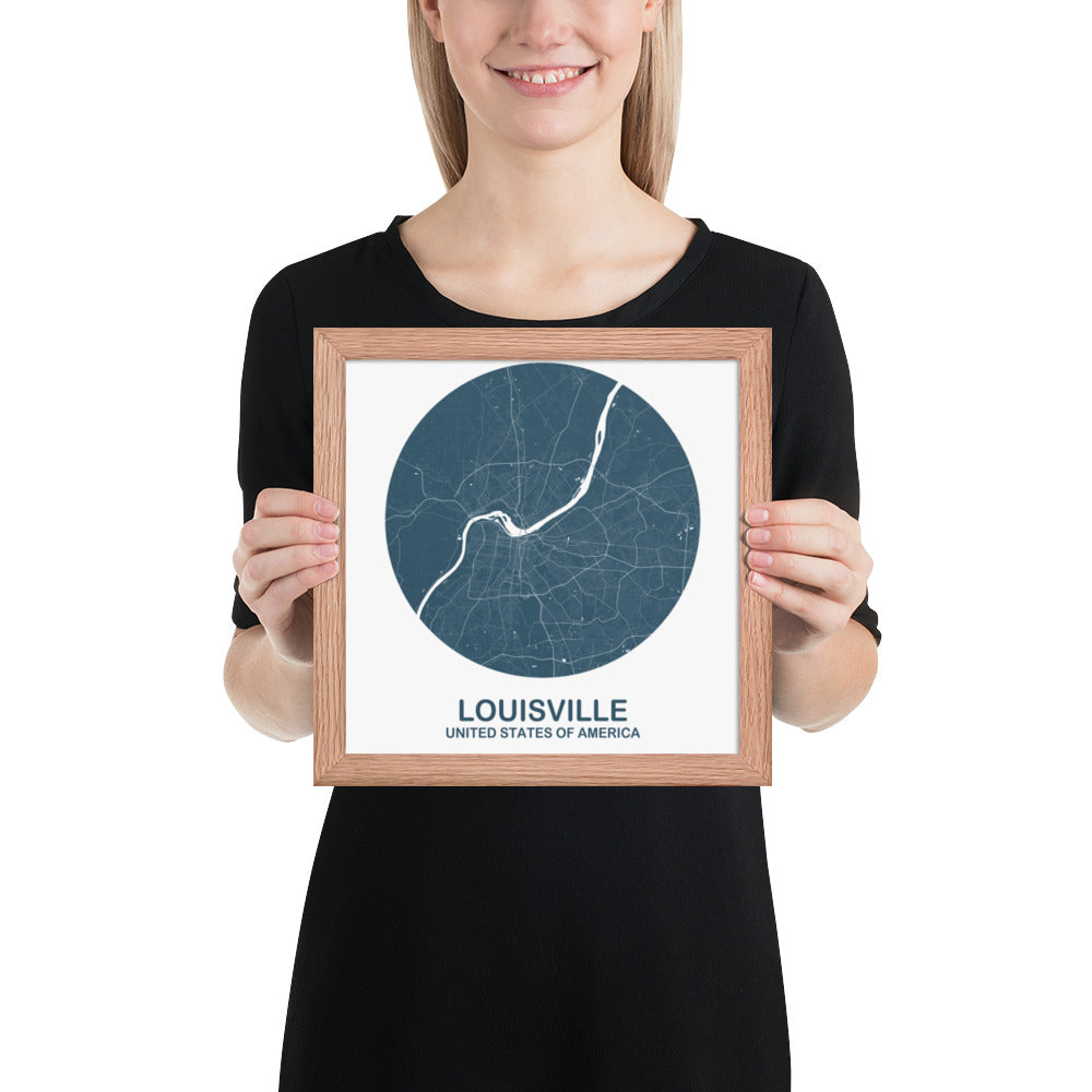 Louisville Circular Blue Framed Map