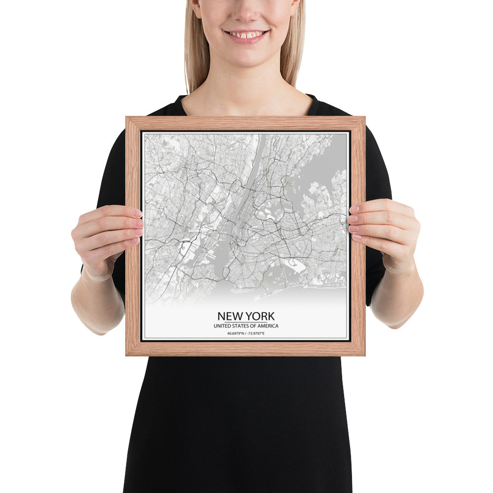 New York White Framed Map