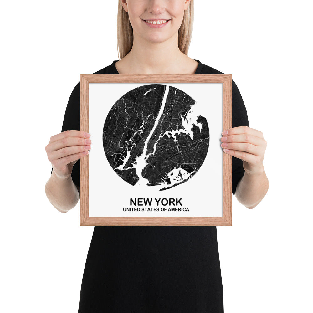 New York Circular Black Framed Map